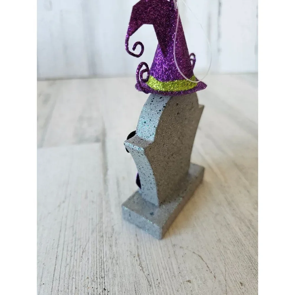 Pier 1 glitter witch tombstone ornament‎ Halloween decor rare vintage rip